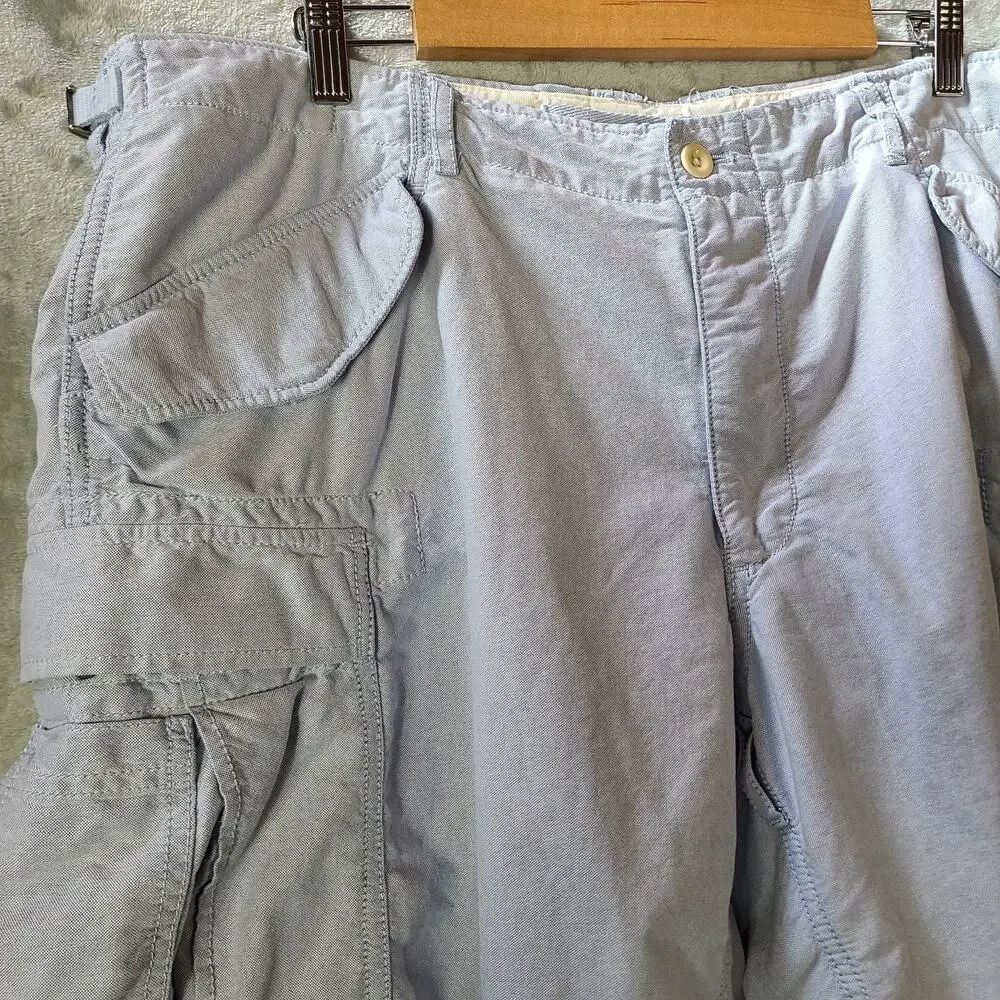 Ralph Lauren Light Blue Military Surplus Cargo Shorts Cinch Waist Y2K Size 40